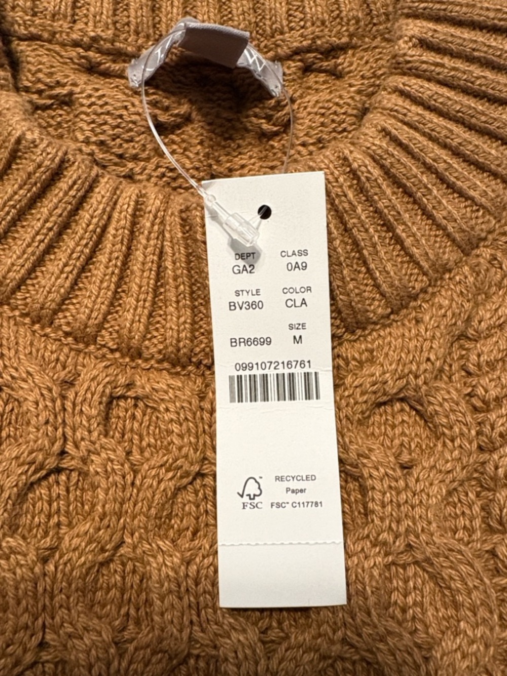 J. Crew Cable Knit Crewneck Sweater Size Medium Brown Relaxed Fit Fisherman NWT - Picture 7 of 9
